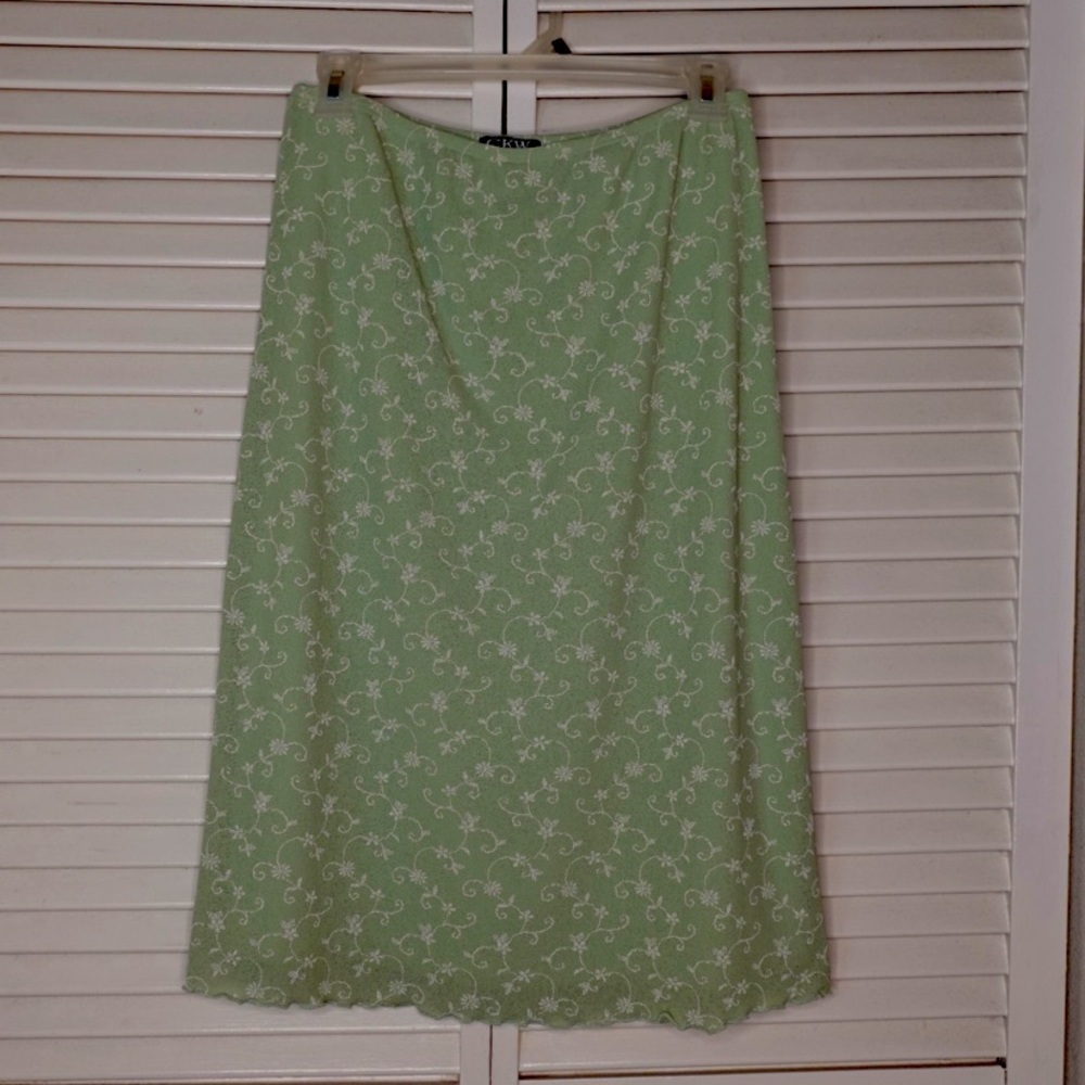 CKW crew knit wear green paisley skirt size L